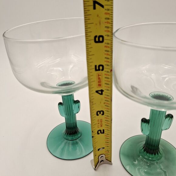 Libbey Margarita Cactus Stem Glasses, Green, Southwestern Fiesta Mixed Set of 2 - Picture 9 of 10